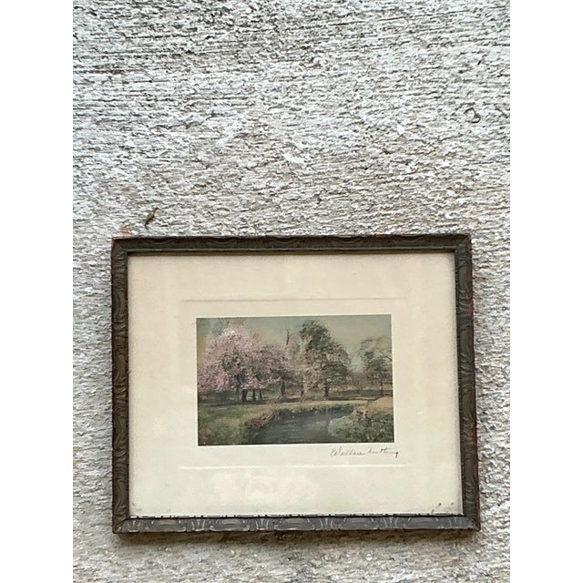 American Wallace Nutting Hand Colored Landscape Print in Wood Frame For Sale - Image 3 of 15