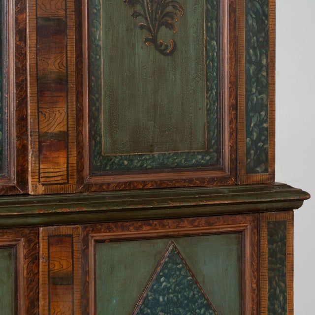 Green Early 19th Century Swedish Pine Original Hand Painted Wedding Cabinet For Sale - Image 8 of 12