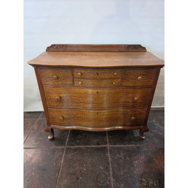 Wood Antique Victorian Solid Tiger Oak Quater Sawn Mission Dresser Chest of Drawers 1880-1918 For Sale - Image 7 of 17