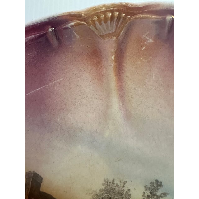 Antique Franz Anton Mehlem Bonn Germany 11" Diameter Porcelain Decorative Plate Scallop Edges Landscape Scene For Sale - Image 14 of 18