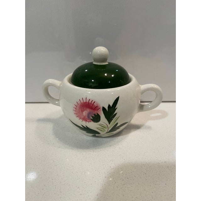 Mid-Century Modern Mid 20th Century Stangl Pottery Pink Thistle Sugar Bowl & Lid For Sale - Image 3 of 9