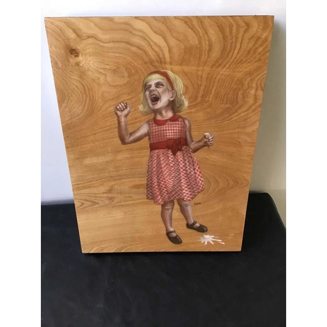 Mid-Century Modern Painting on Board of Girl Dropping Ice Cream For Sale - Image 3 of 10