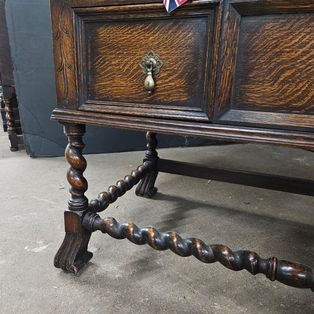 Late 19th Century English Oak Jacobean Style Bureau on Barley Twist Stretcher Base For Sale - Image 17 of 18