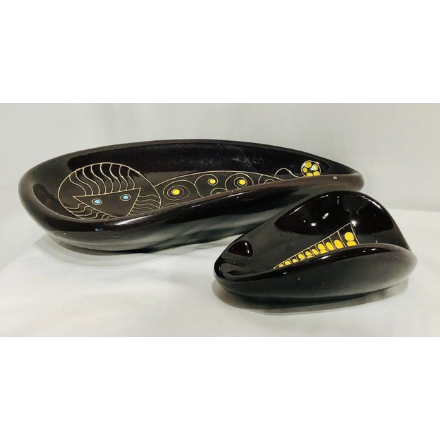 Vintage Mid Century Ceramic Ash Tray & Catch All Dish Set- 2 Pieces For Sale In Raleigh - Image 6 of 8