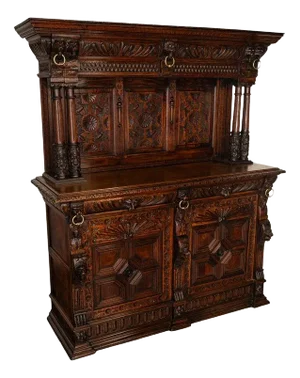 Antique Carved 19th Century French Oak Baroque Buffet Bar Back 1860