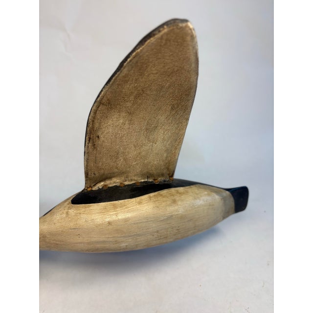 Mid 20th Century Vintage Hand Carved Wood and Canvas Duck Decoy For Sale - Image 5 of 10