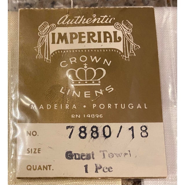A Pair of Madeira Embroidered Linen Hand Towels With Original Tags For Sale - Image 4 of 8