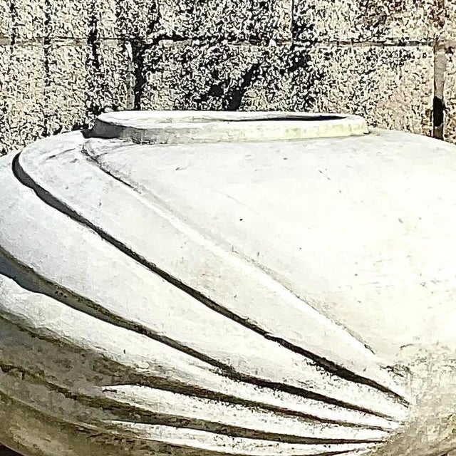 Vintage White Deco Style Cement Planter With Ridges For Sale - Image 10 of 12