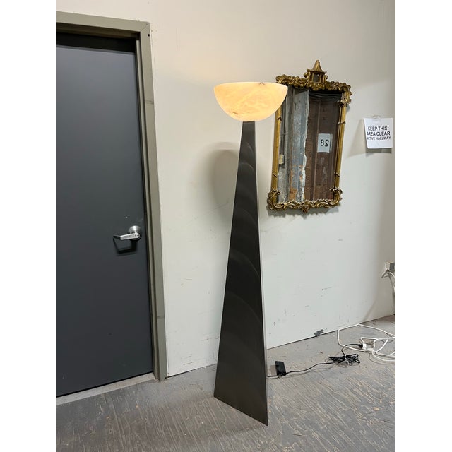 Sarreal Sr-13 Spanish Modernist Brushed Steel Torchiere Floor Lamp For Sale - Image 4 of 12