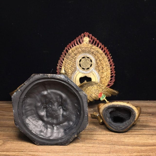 Vintage Gilt Bronze Sculpture of Mahamayuri Peacock King With Removable Deity Figure For Sale - Image 9 of 9