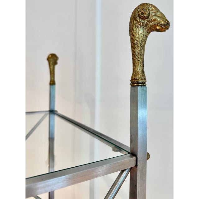 Metal Mid Century Steel & Brass French Etagere, Maison Jansen Style For Sale - Image 7 of 12