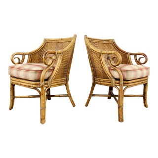 Henry Link Wicker Club Chairs, a Pair For Sale