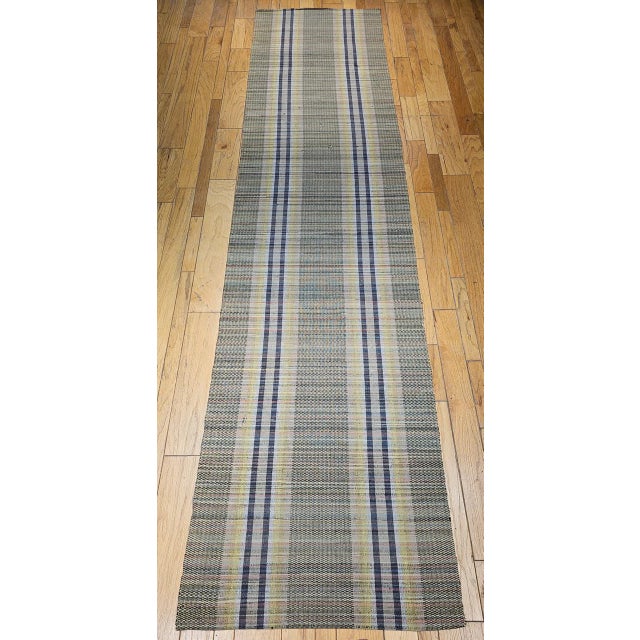 Vintage American Amish Rag Runner, Handwoven Stripe Pattern, Green & Yellow, 3x16 For Sale - Image 11 of 18