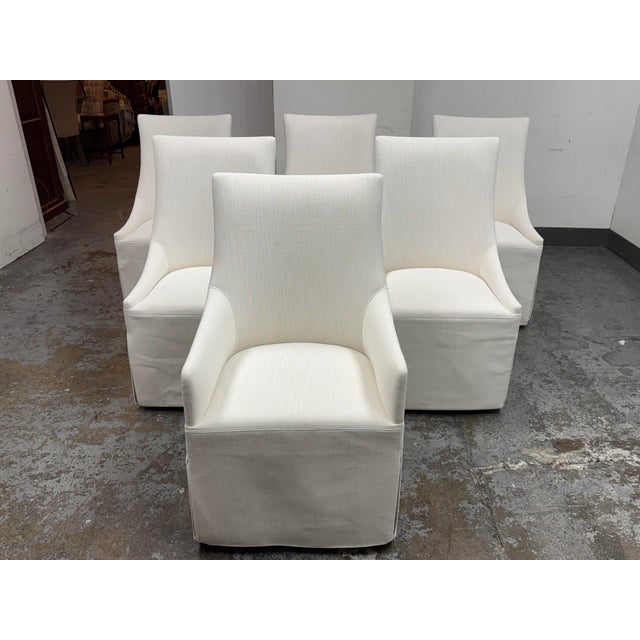 Design Plus Gallery presents a Set of Six Ella Skirted Fabric Dining Side Chairs from Restoration Hardware. The chairs...