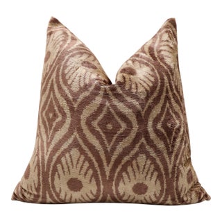 Hand-Knotted Terracotta Rose Silk Velvet Pillow - 20x20 Ikat Ogee For Sale