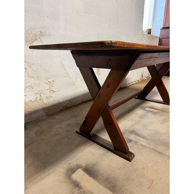 Antique 19th Century Farmhouse Rustic Style Trestle Base Solid Wood Dining Table For Sale In Washington DC - Image 6 of 18