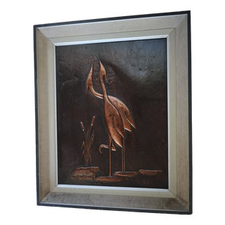 Vintage Decorative Wall Panel with Cranes in Copper, 1967 For Sale