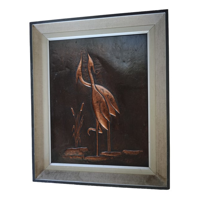 Vintage Decorative Wall Panel with Cranes in Copper, 1967 For Sale