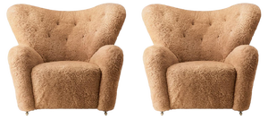 Set of Honey Sheepskin the Tired Man Lounge Chair by Lassen