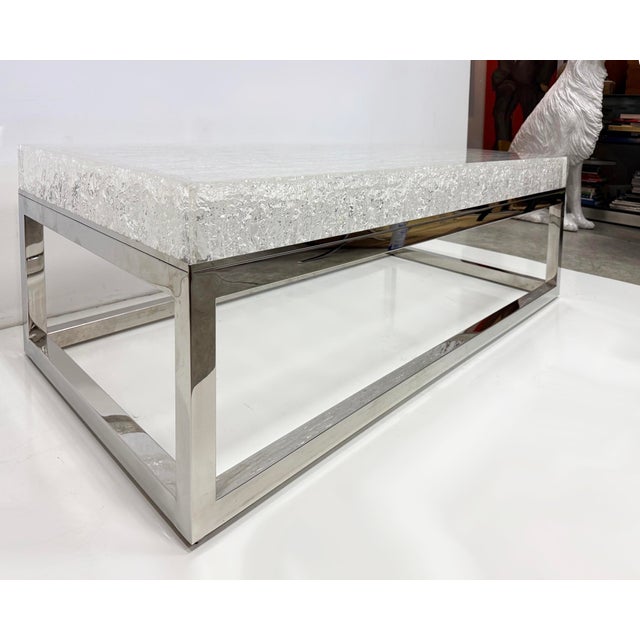 Bernhardt Artic Frame Solid Acrylic Ice Pattern Coffee Table on Stainless Steel Offered for sale is an ice-like solid...