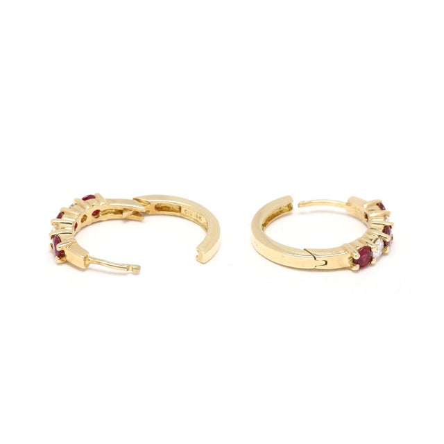 1.07ctw Ruby & Diamond Huggie Hoop Earrings, 18k Yellow Gold, Dainty ...
