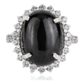 Black Star Gemstone Cocktail Ring With Halo Zircons - Size 8 For Sale