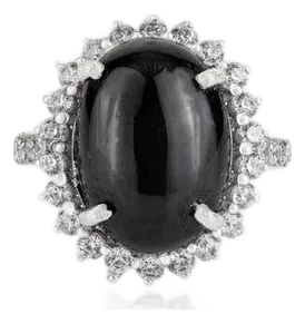 Black Star Gemstone Cocktail Ring With Halo Zircons - Size 8