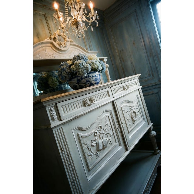 19th Century 19th Century Gustavian-Style Swedish Painted Buffet With Carved Detail and Mirror Hutch For Sale - Image 5 of 11