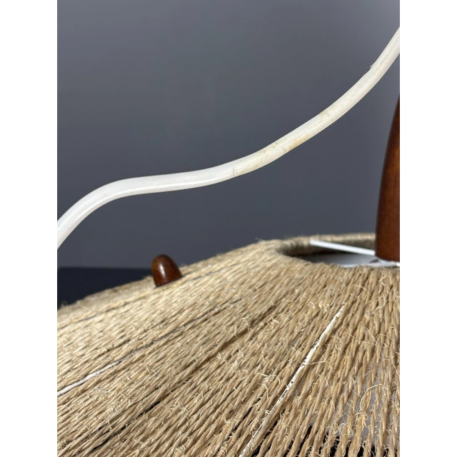 Large Mid-Century Teak and Sisal Cord Pendant from Temde Leuchten, 1960s For Sale - Image 14 of 17