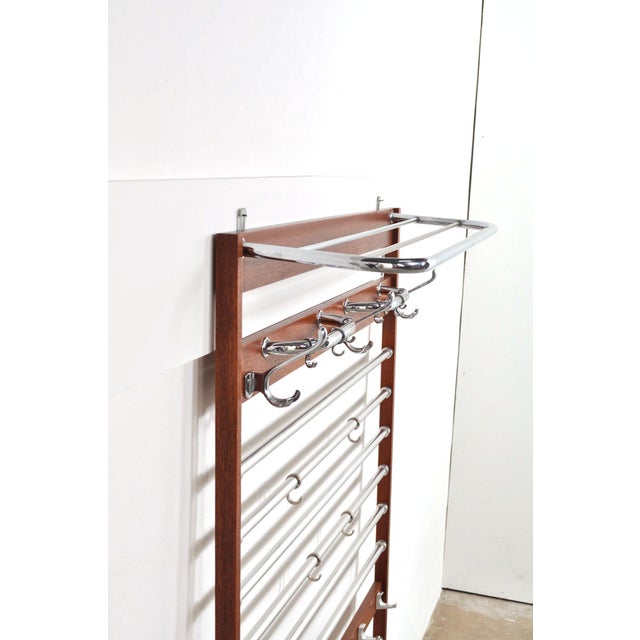 Wood Large Mid-Century Mahogany Wall Coat Rack, 1960s For Sale - Image 7 of 11