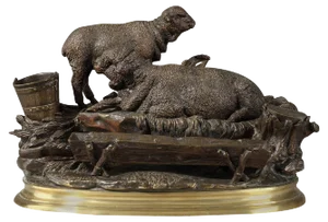 Bronze Inkwell Les Moutons à L'Abreuvoir Sculpture by Jules Moigniez