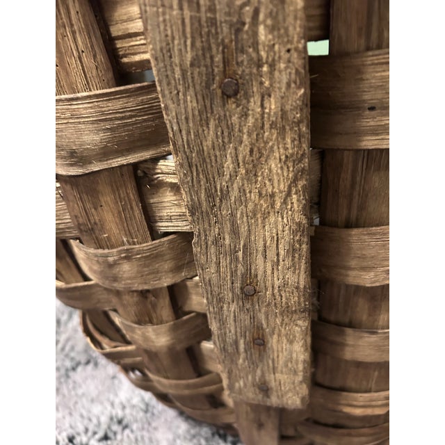 Wood Antique/Vintage Appalachian Oak Weaved Work Basket With Runner/Skids Circe 1800-1905 Era For Sale - Image 7 of 15