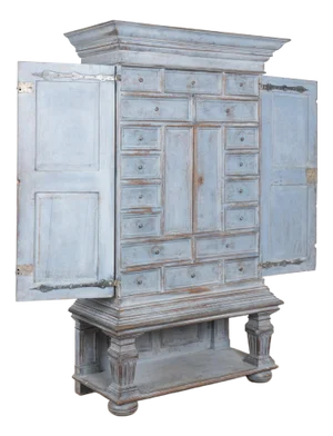 Early 19th Century Swedish Blue Painted 18 Drawer Cabinet