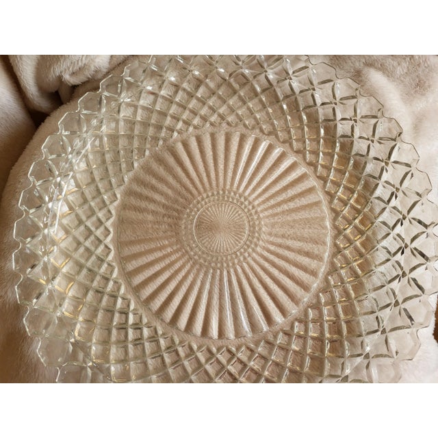 Gorgeous heavy cut glass platter. Diamond and sun burst pattern.