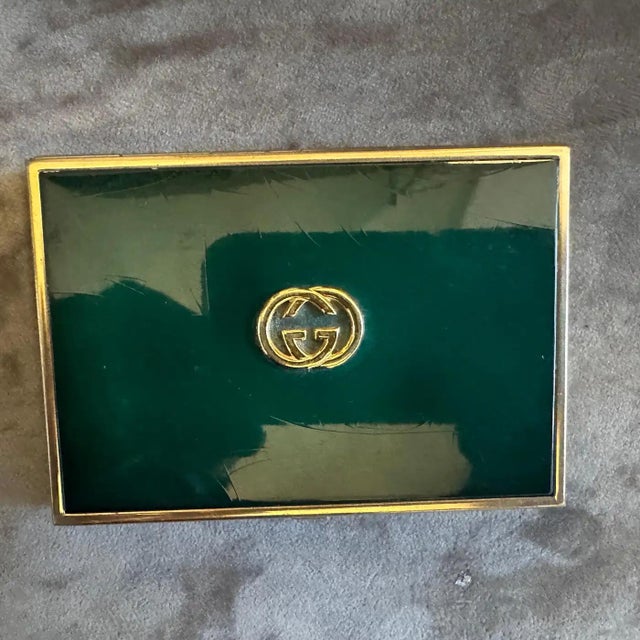 1980s Elegant Brass and Green Enamel Cigarette Box by Gucci For Sale - Image 9 of 13
