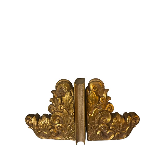 Hollywood Regency Gilded Plaster Scroll Bookends by Silvestri For Sale - Image 4 of 4