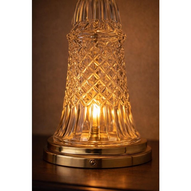 Illuminated Cut Crystal & Brass Table Lamp With Dual Light Base, Circa 1960s For Sale - Image 4 of 5