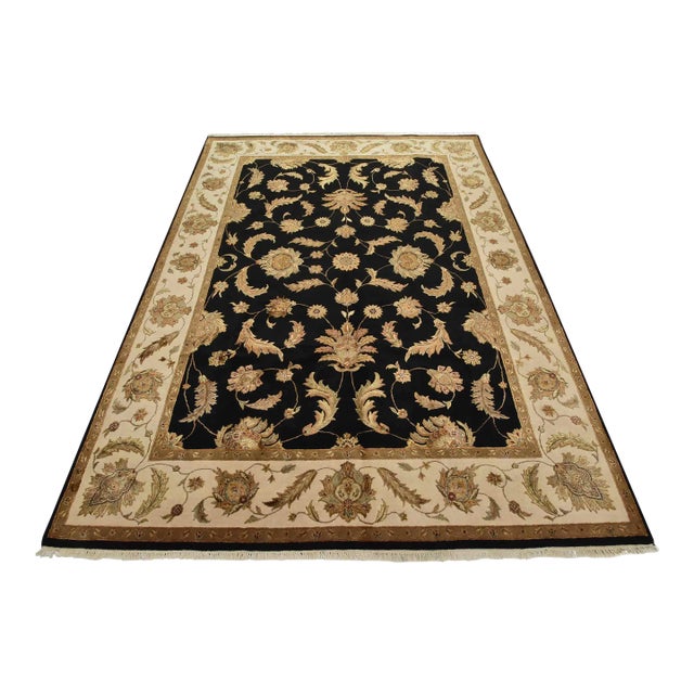 Agra Rug 9’1” X 12’2” Black Woo/Silk Traditional Hand-Knotted Oriental Carpet For Sale