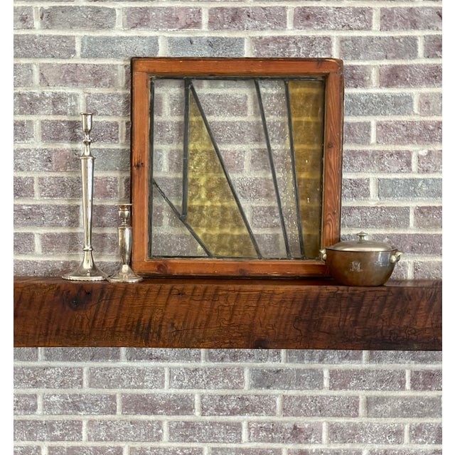 Authentic antique Stained Glass Prairie School geometric window panel in a solid wood frame. Perfect square architectural...