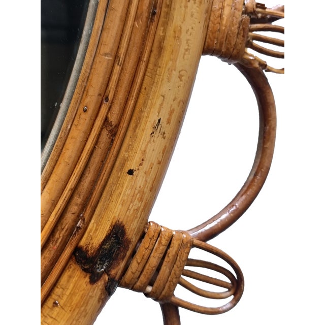 Oval Wall Mirror in Rattan and Woven Cane, Italy 1960s For Sale - Image 6 of 9