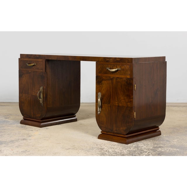 Brown French Art Deco Walnut Burl Pedestal Desk, 1930s For Sale - Image 8 of 18