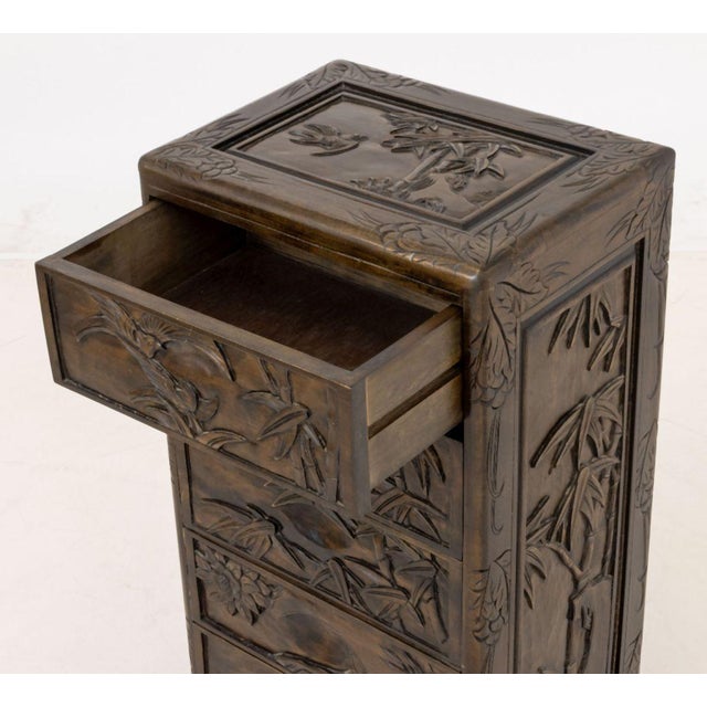 Wood Chinese Bird & Bamboo Motif Chest of Drawers For Sale - Image 7 of 9