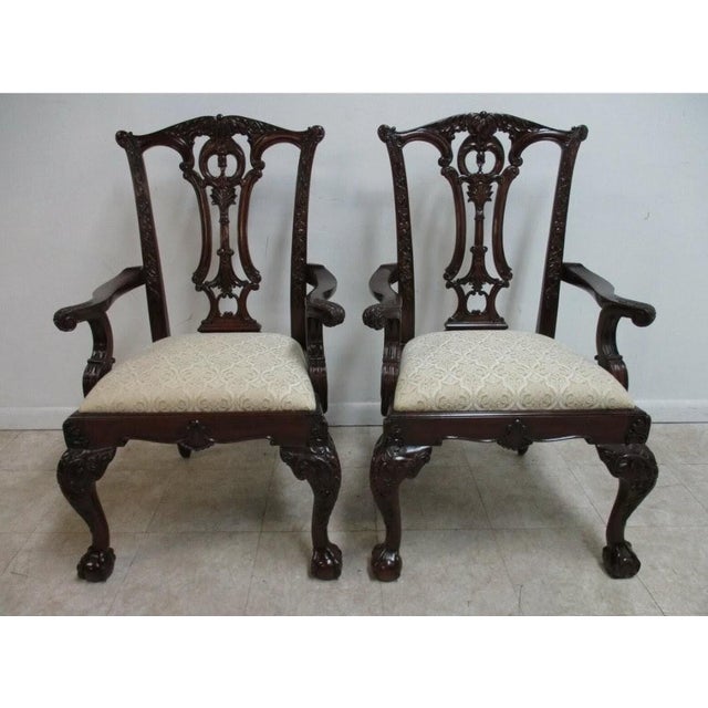 1980s Pair Drexel Mahogany Chippendale Ball Claw Dining Room Armchairs For Sale In Philadelphia - Image 6 of 12