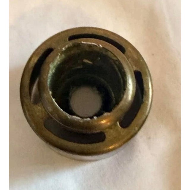 1930 Antique 5 Piece Brass Candlestick Holders With Colorful Glass Shades & Cast Iron Bases. For Sale In Greenville, SC - Image 6 of 9