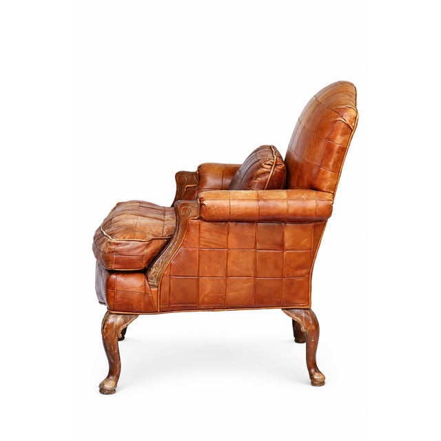 Burnt Umber Vintage French Style Leather Pathwork Chair For Sale - Image 8 of 12