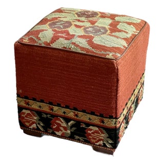 Vintage Southwest Style Wool Cube Ottoman For Sale