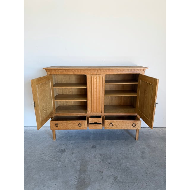 1970s Danish Oak Brutalist Carved Front Sideboard Attrb Henning Kjaernulf For Sale In Tampa - Image 6 of 12