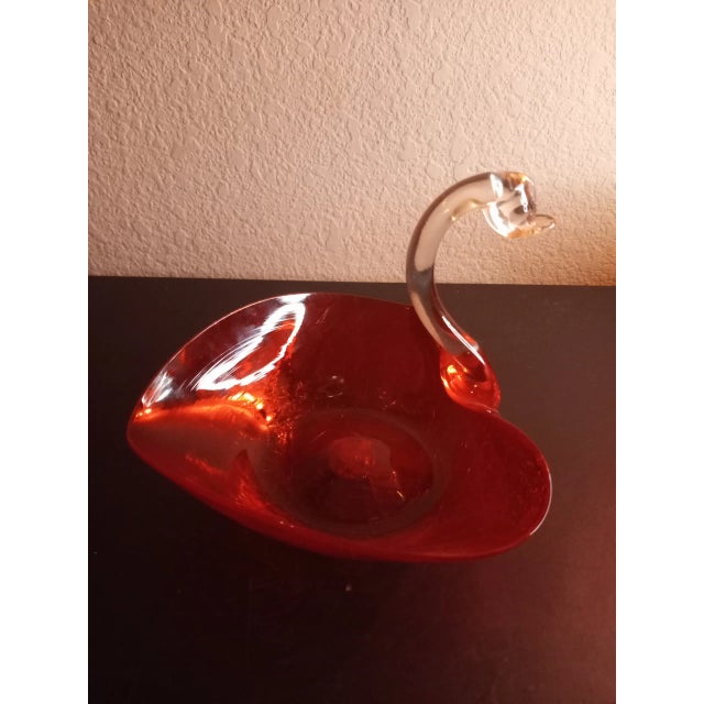 Red Vintage Crackled Red Art Glass Heart Shaped Swan Figurine Catchall For Sale - Image 8 of 8