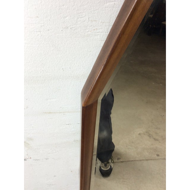 Wood Unique Mid Century Modern Wall Mirror With Two Hexagonal Shaped Mirrors and Walnut Frame For Sale - Image 7 of 18