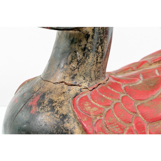Red Vintage Hand-Carved Wooden Duck Sculptures—A Pair For Sale - Image 8 of 12